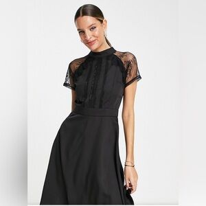 Liquorish‎ Women’s Black Short Sleeve Lace Mix midi Length Dress Size 10